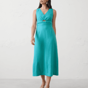 linen blend cutout midi dress