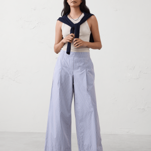 wide leg mid rise poplin pull on pant