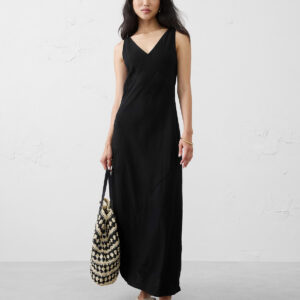 linen blend side slit maxi dress