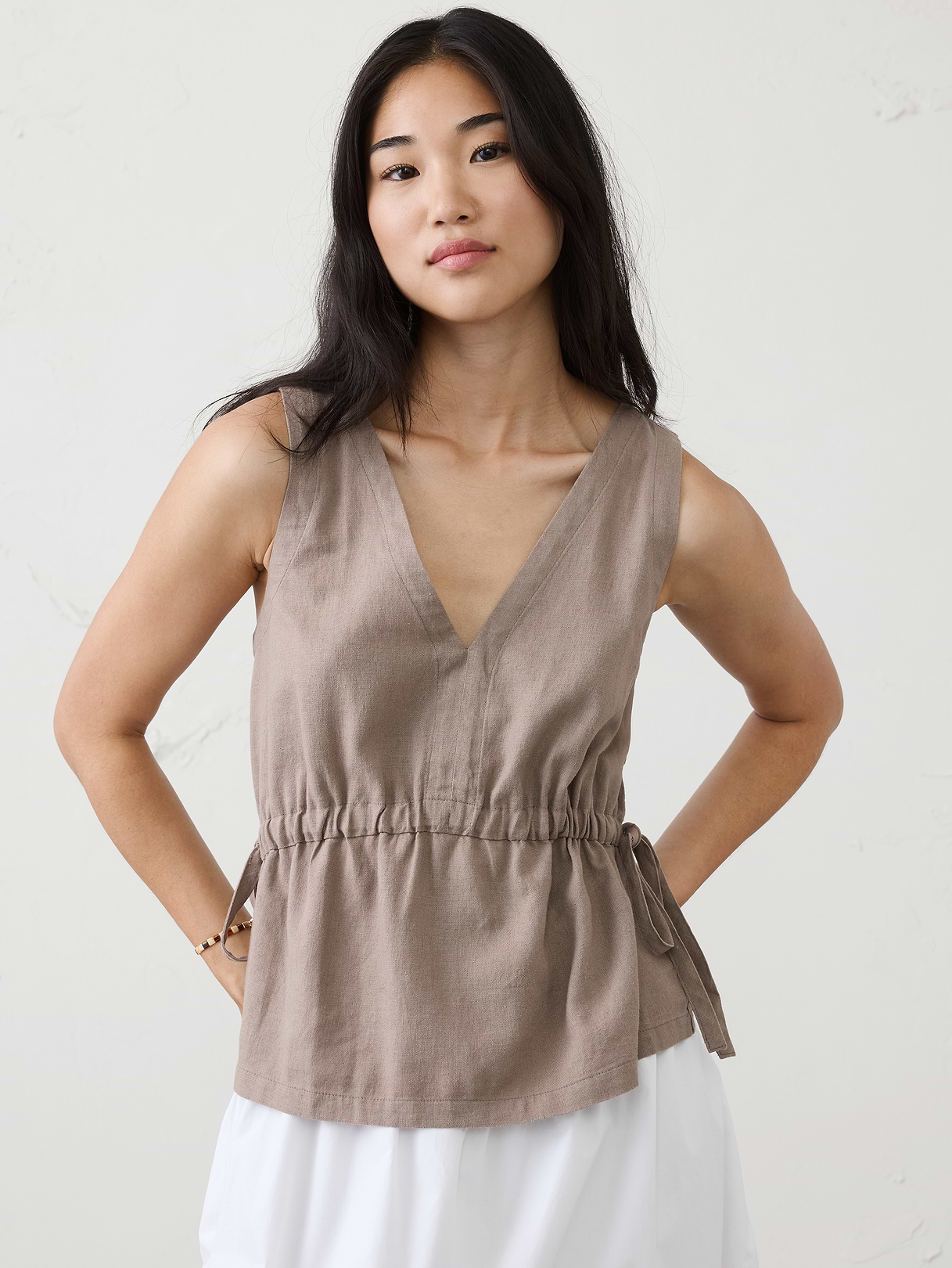 linen blend side ties top linen blend side ties top