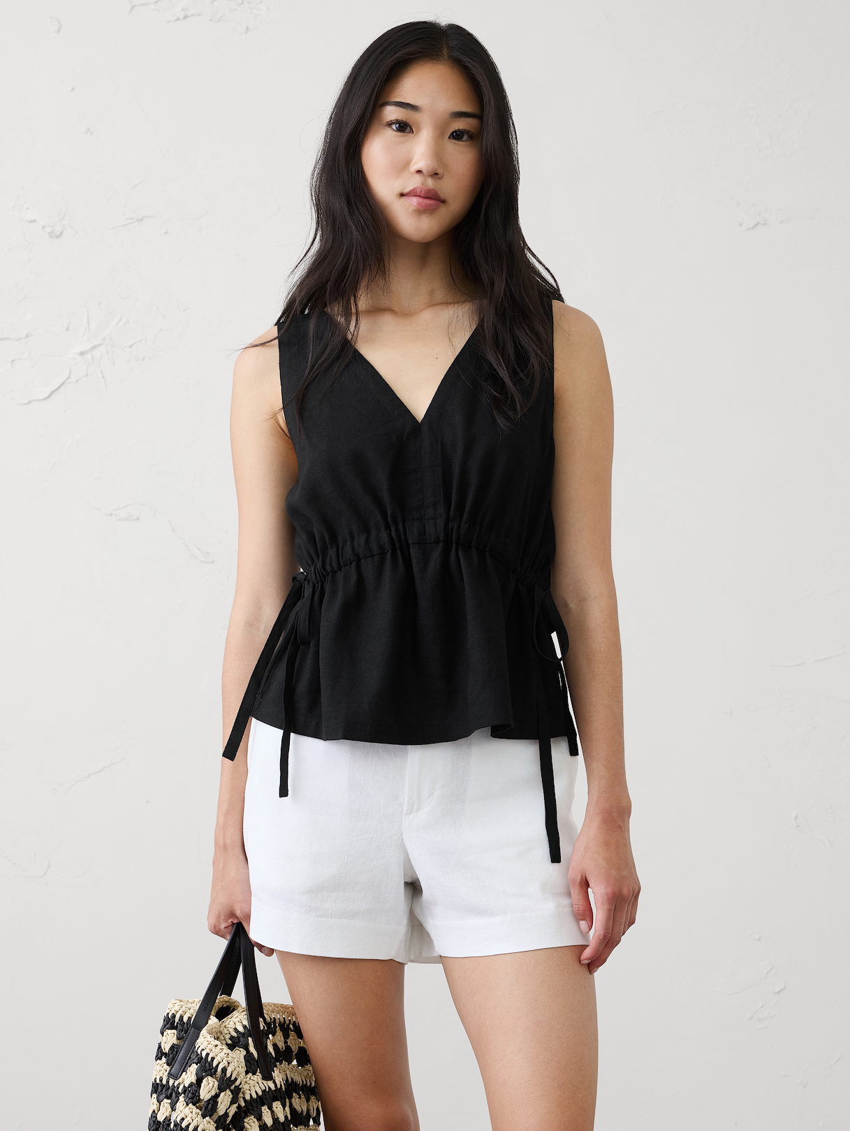 linen blend side ties top linen blend side ties top