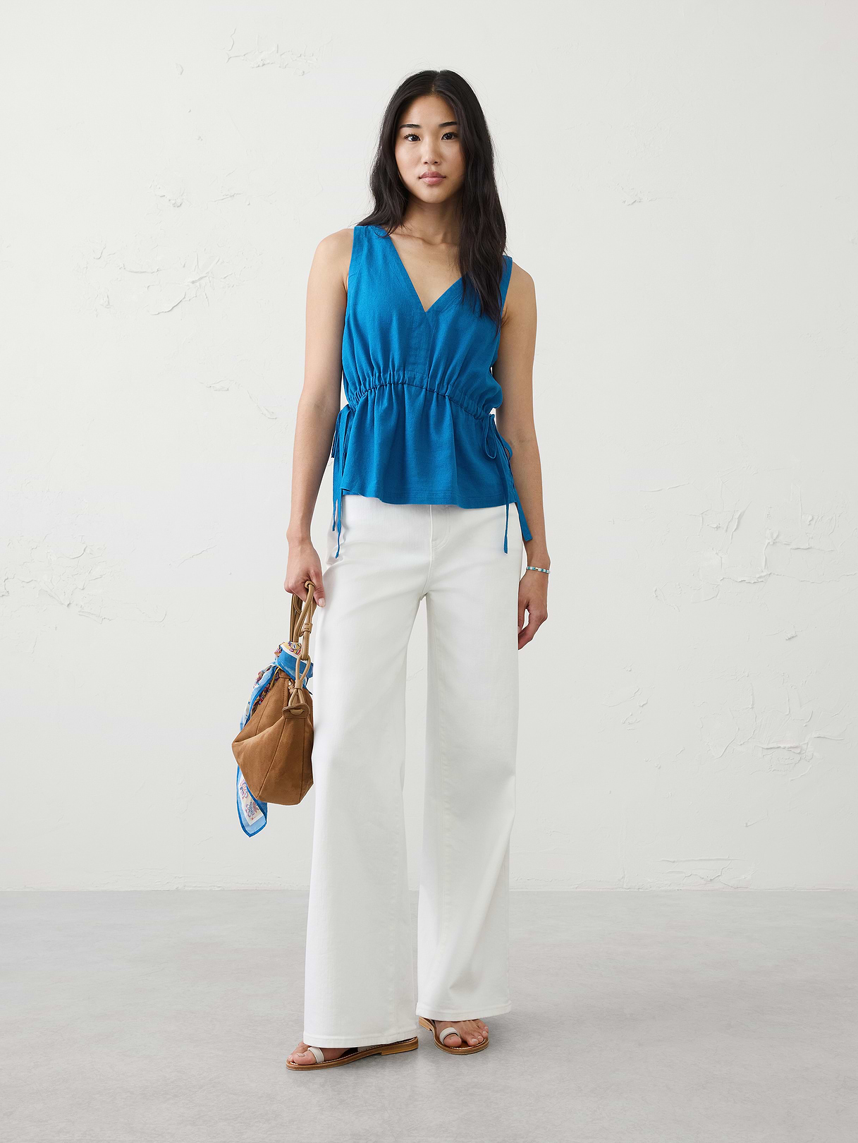 linen blend side ties top linen blend side ties top
