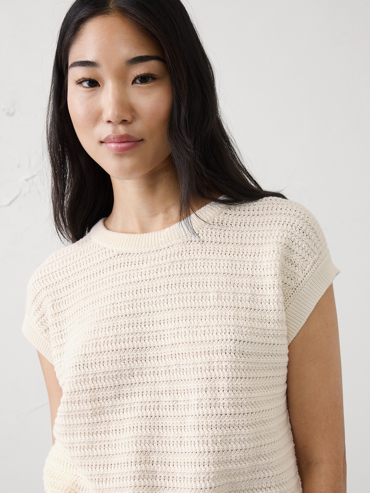 cotton textured cap sleeve sweater cotton textured cap sleeve sweater