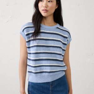 cotton striped textured cap sleeve sweater