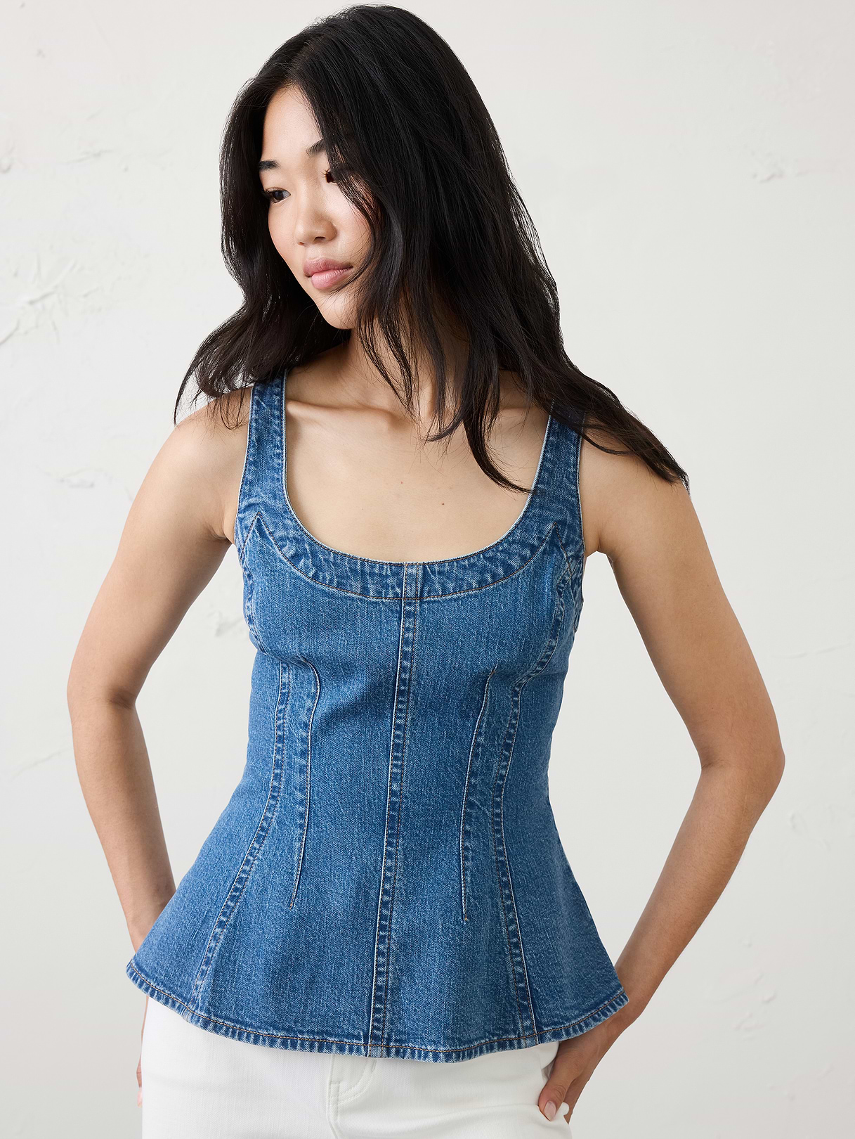 denim scoop neck peplum top denim scoop neck peplum top