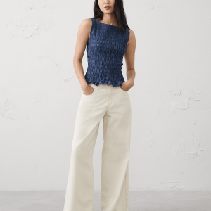 boatneck smocked cropped top