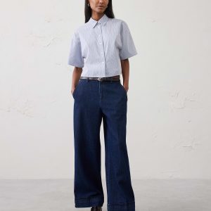 wide leg mid rise cuffed jean