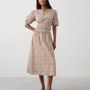 Витрина puff sleeve smocked waist midi dress