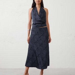 crushed satin midi slip skirt