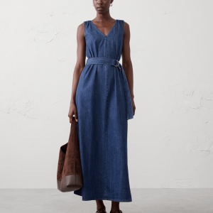chambray belted maxi dress