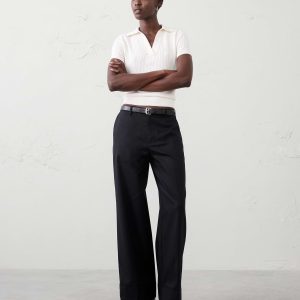 wide leg mid rise drapey twill cuffed pant