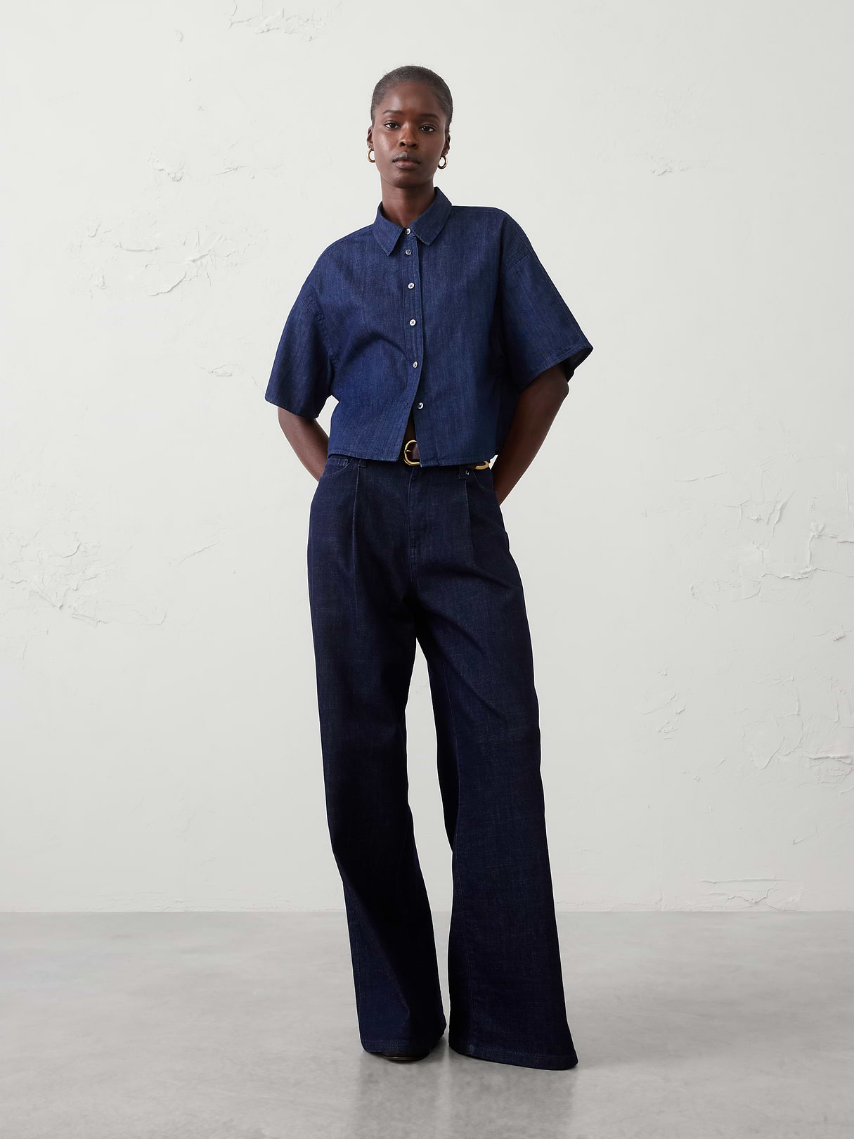 denim boxy cropped shirt denim boxy cropped shirt