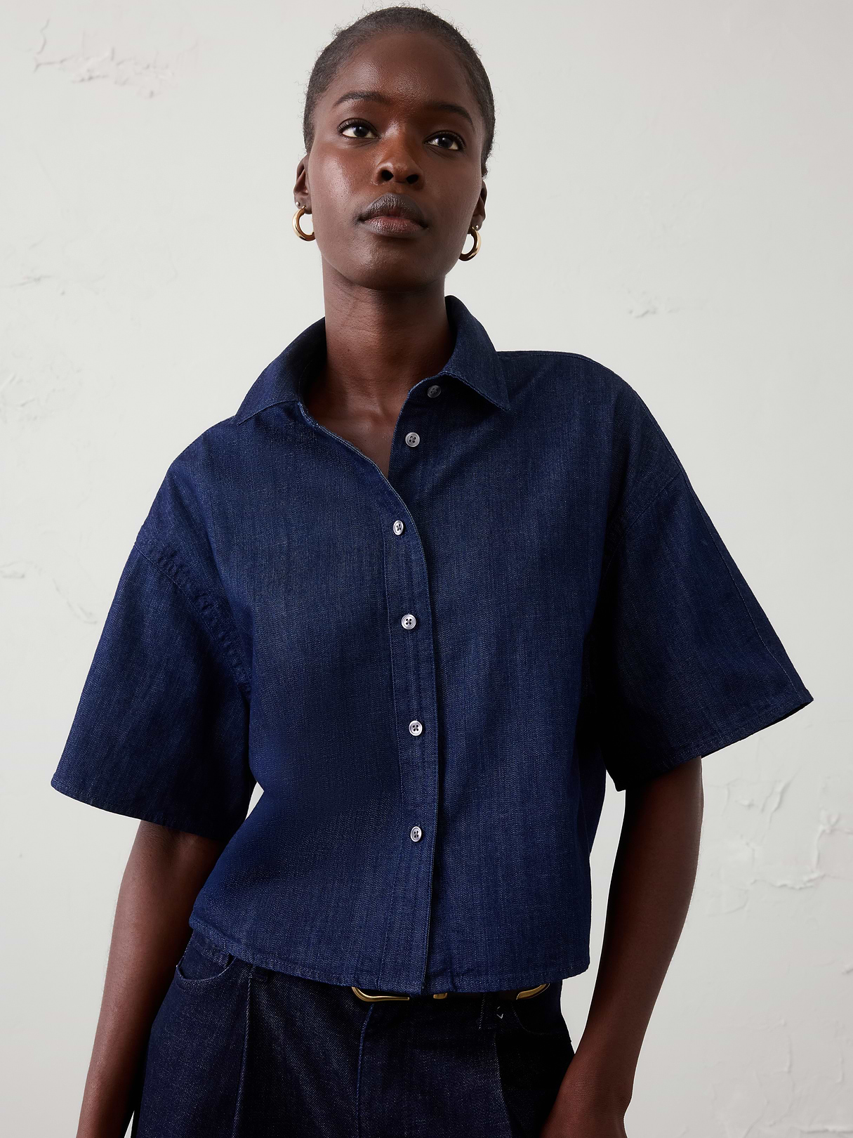 denim boxy cropped shirt denim boxy cropped shirt