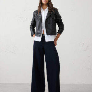 vegan leather cropped moto jacket