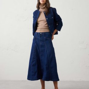 Витрина denim seamed paneled midi skirt