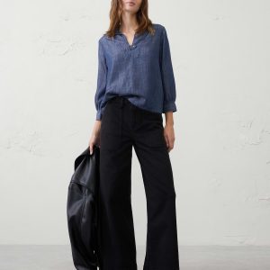Витрина denim collared tab pullover top