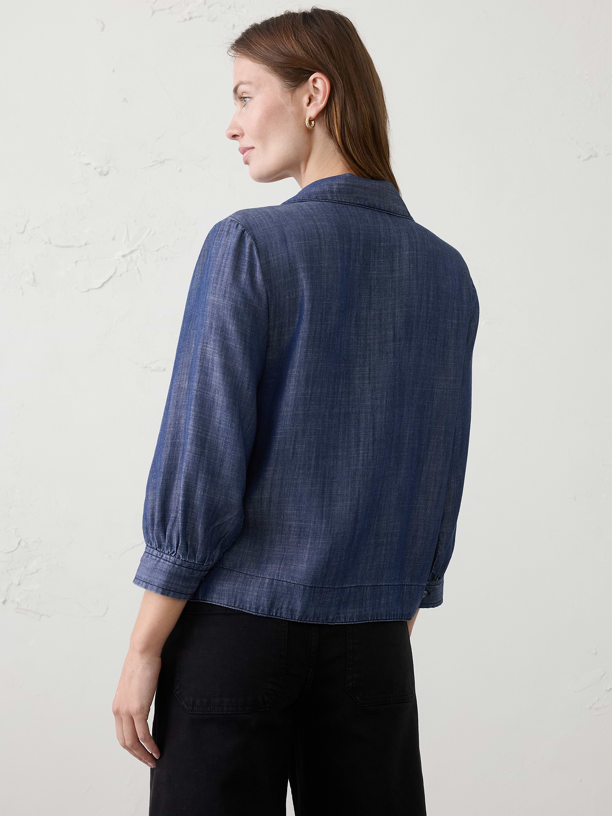 denim collared tab pullover top denim collared tab pullover top