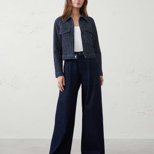 denim pinstriped cropped jacket