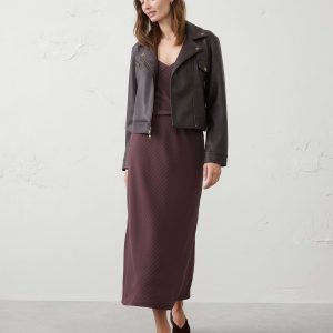 crepe pinstripe pull on midi skirt