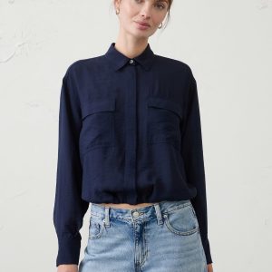 Витрина blouson hem pocket cropped shirt