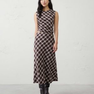 breezy plaid midi slip skirt