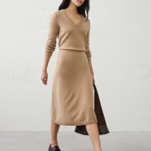 v neck sweater midi dress