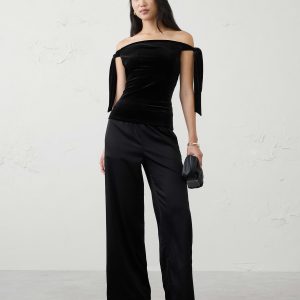 velvet off shoulder tie top