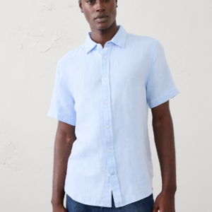 slim fit linen blend herringbone shirt