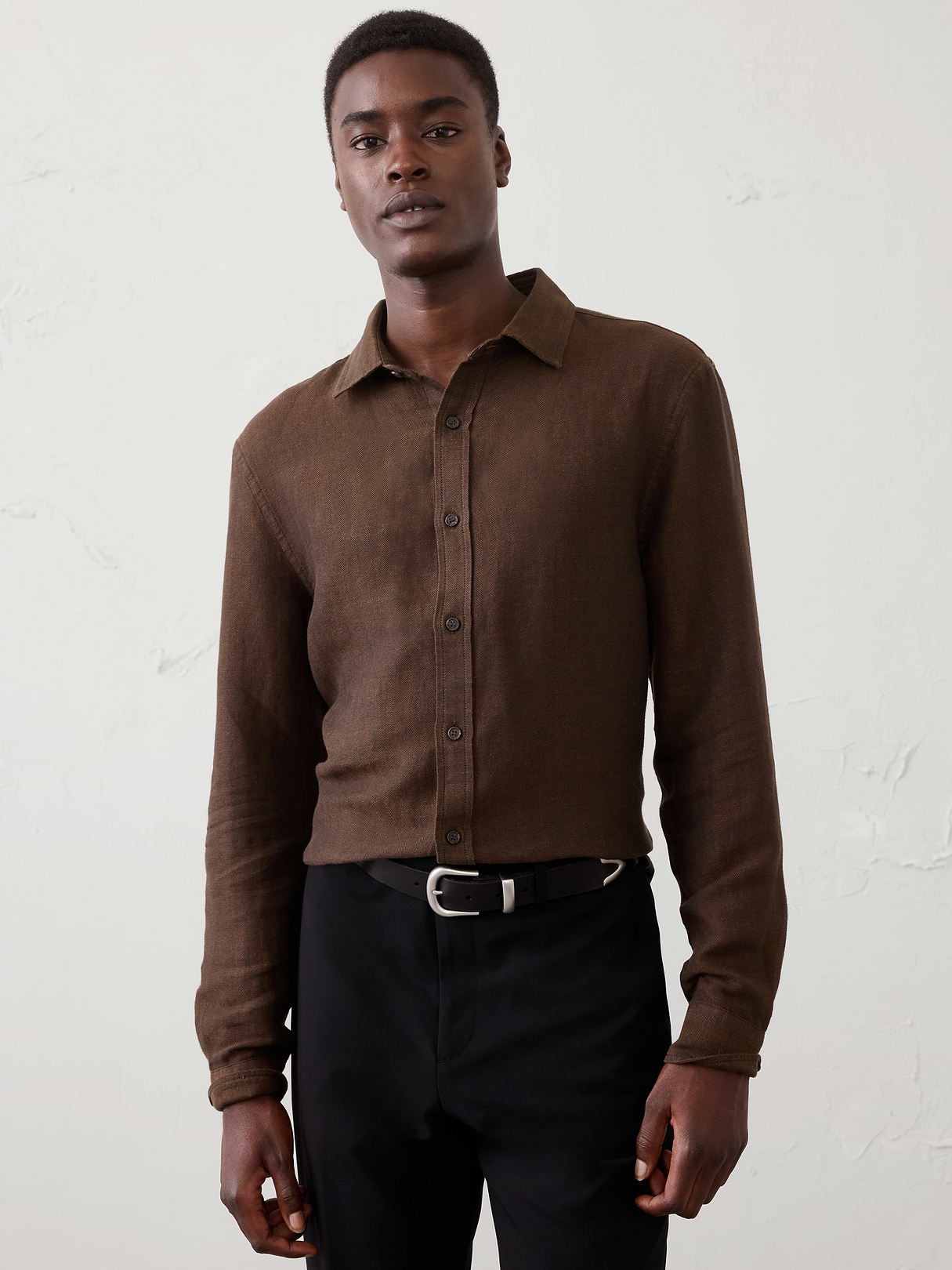 slim fit linen blend herringbone shirt slim fit linen blend herringbone shirt