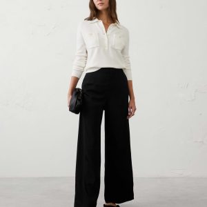 wide leg high rise sheen twill trouser