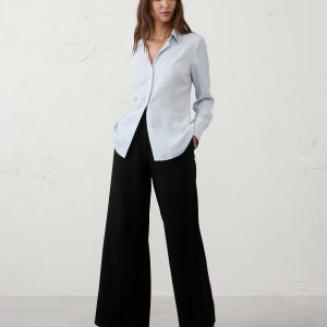 wide leg high rise crepe pleated trouser