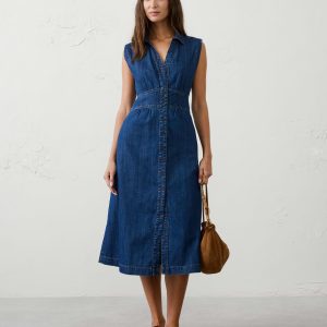 chambray collared button down midi dress