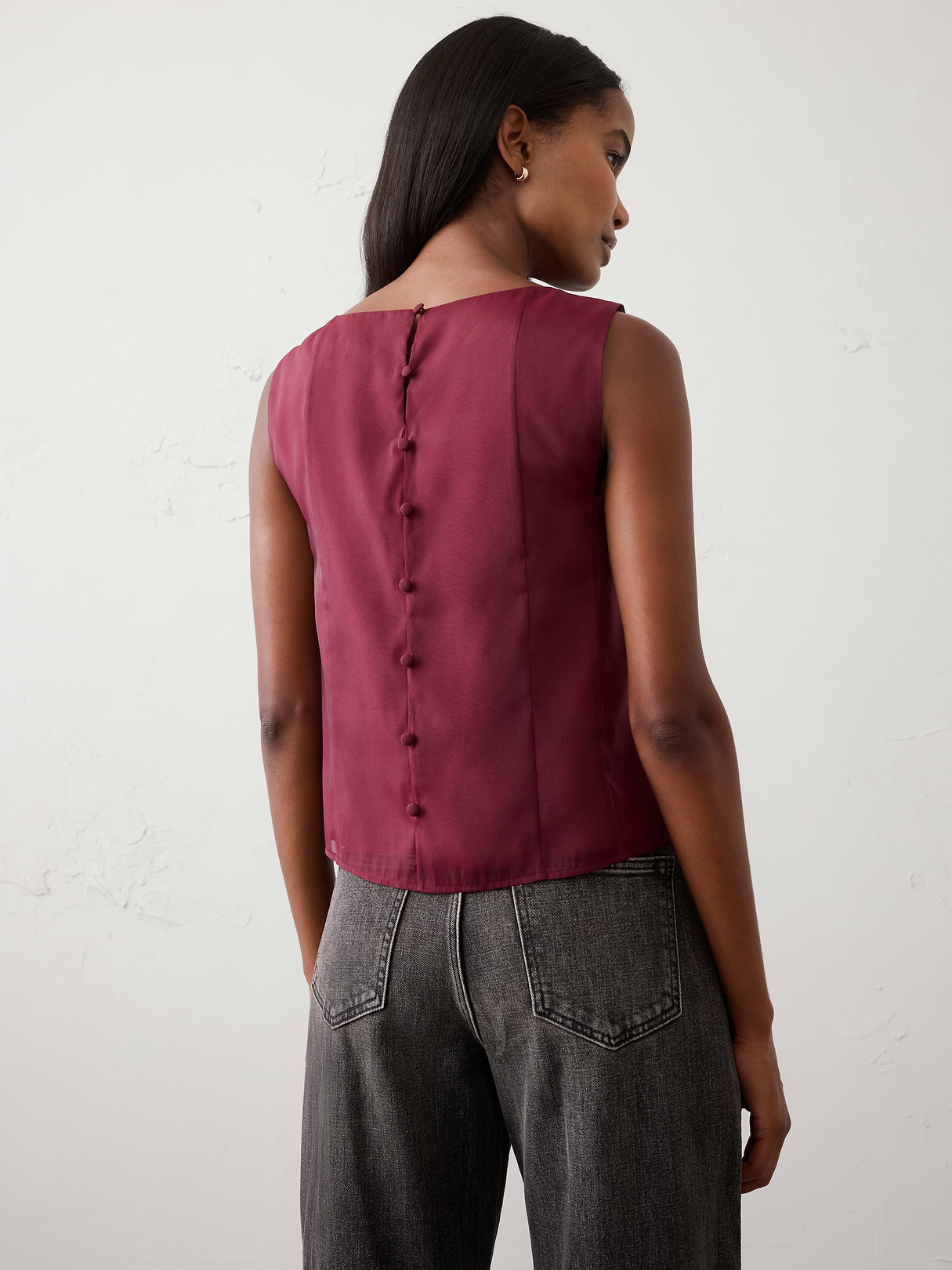 organza button back shell top organza button back shell top