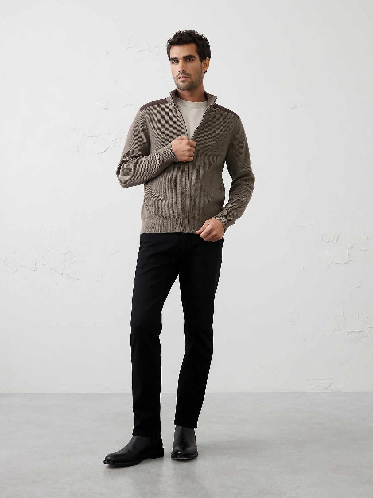 vegan suede patch sweater jacket vegan suede patch sweater jacket