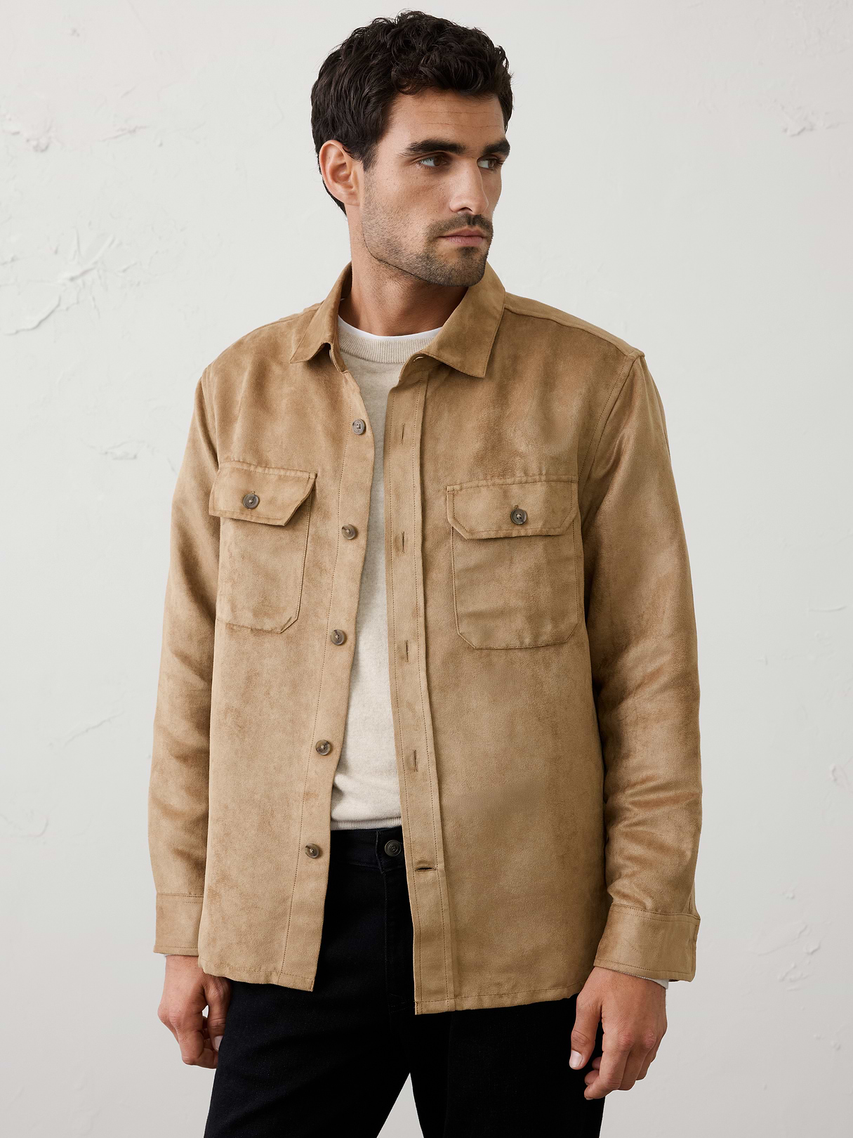 relaxed fit vegan suede overshirt relaxed fit vegan suede overshirt