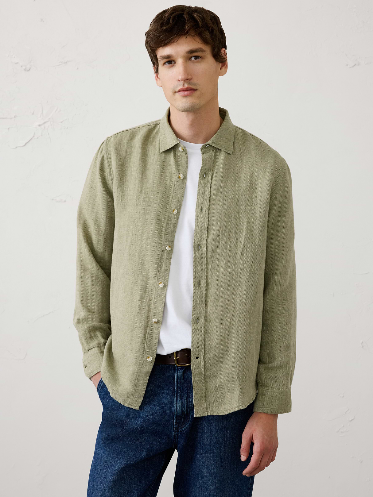 slim fit linen blend herringbone shirt slim fit linen blend herringbone shirt