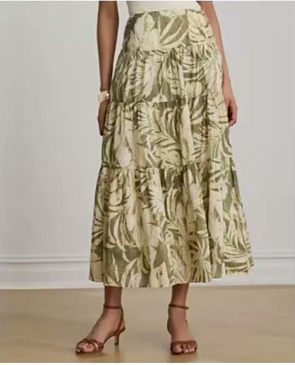 lauren ralph lauren — women's elasticized waist tiered a line midi skirt lauren ralph lauren — women's elasticized waist tiered a line midi skirt