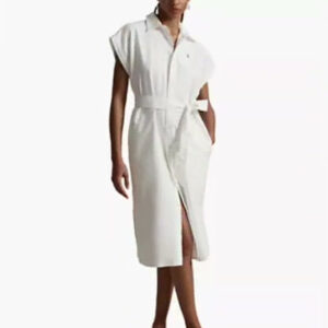 polo ralph lauren — women's point collar cap sleeve belted shirt dress
