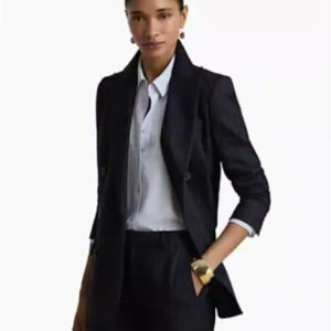 women's pinstripe double breasted twill blazer