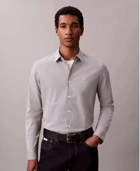 cotton stretch gingham slim button down shirt