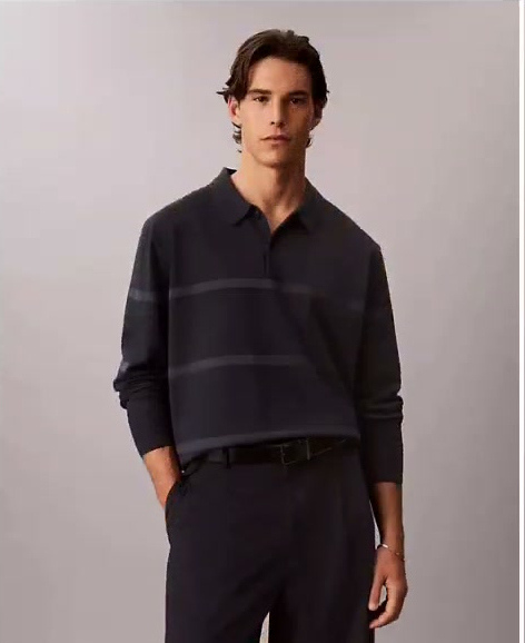 tech knit striped polo sweater