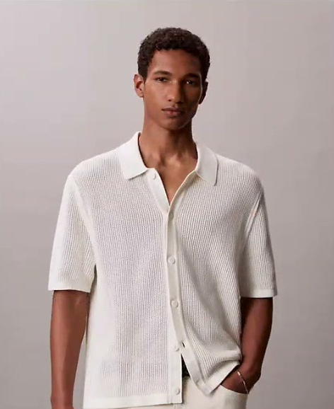 cotton mesh button down sweater