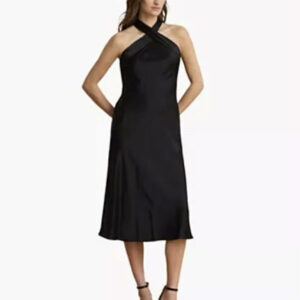 women's tie back charmeuse halter cocktail dress
