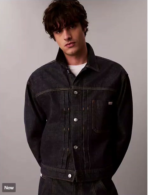 pleated denim trucker jacket