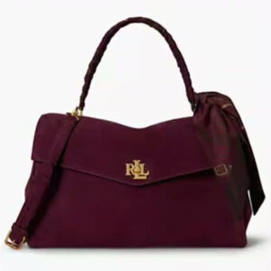 lauren ralph lauren — farrah suede scarf trim medium soft satchel handbag