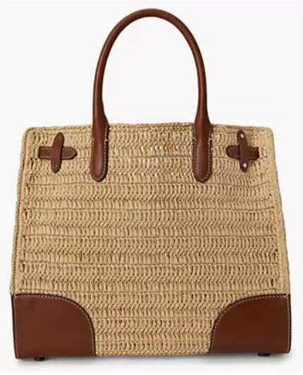 lauren ralph lauren — woven straw medium devyn tote bag lauren ralph lauren — woven straw medium devyn tote bag