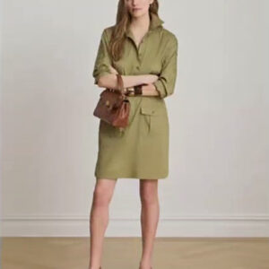 women's spread collar lace up trim shirt dress