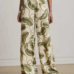 lauren ralph lauren — women's mid rise rope print twill wide leg pants