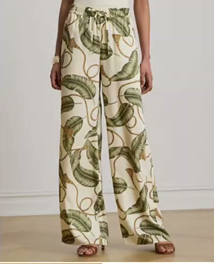 lauren ralph lauren — women's mid rise rope print twill wide leg pants lauren ralph lauren — women's mid rise rope print twill wide leg pants