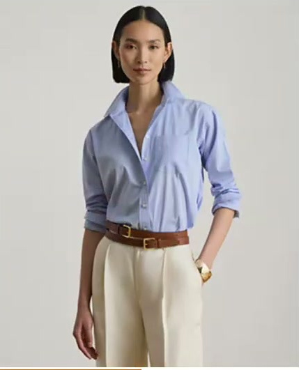lauren ralph lauren — women's point collar striped broadcloth shirt lauren ralph lauren — women's point collar striped broadcloth shirt